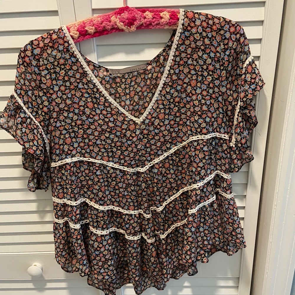 Zara Floral Babydoll Blouse